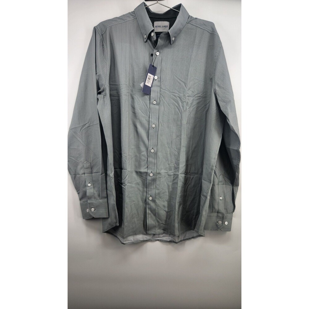 Henri James Men's XL Tall‎ Green Geometric Long Sleeve Button Down Shirt NWT